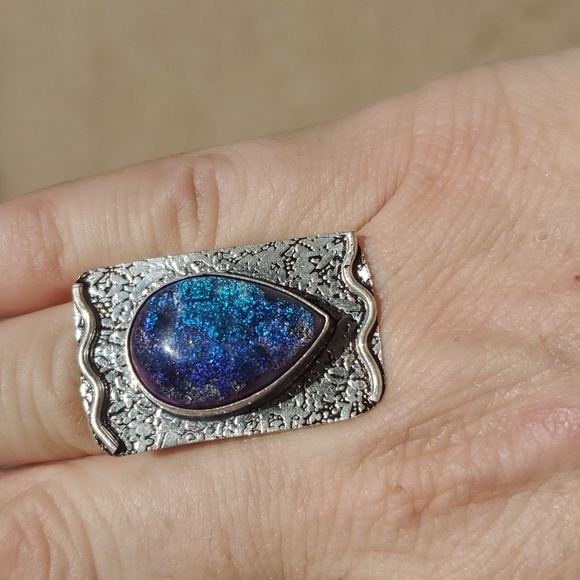 New Dichroic Glass 925 Silver Ring. - Picture 12 of 16